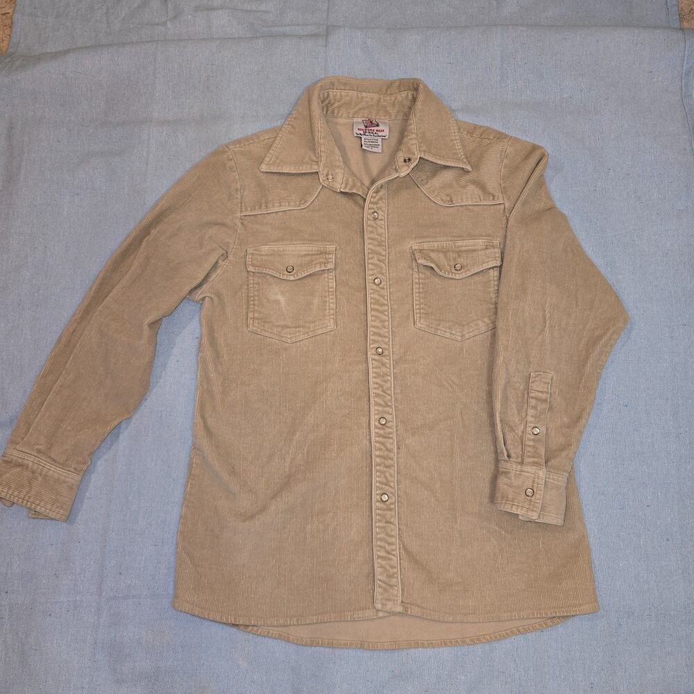 Realwork Wear Made In USA Corduroy Tan Long Sleeve Pearl Button Women's Shirt L